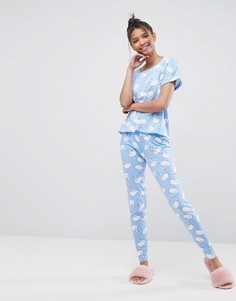 Пижамные леггинсы и футболка с принтом лебеди ASOS - Мульти