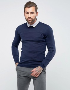 Темно-синий обтягивающий джемпер из мериносовой шерсти ASOS - Темно-синий