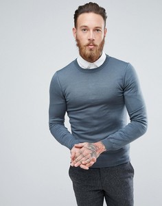 Синий обтягивающий джемпер с добавлением мериносовой шерсти ASOS - Синий