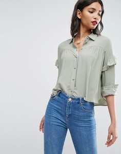 Свободная рубашка с рюшами ASOS - Зеленый