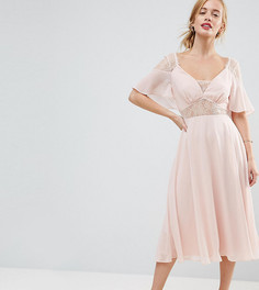 Платье миди с кружевной отделкой ASOS PETITE Kate - Розовый