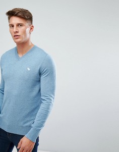 Синий меланжевый джемпер с логотипом и V-образным вырезом Abercrombie &amp; Fitch - Синий