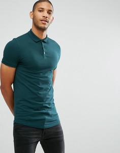 Длинная облегающая футболка-поло с закругленным краем ASOS - Зеленый