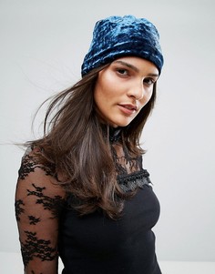 Шапка-бини из мятого бархата Anna Sui - Темно-синий