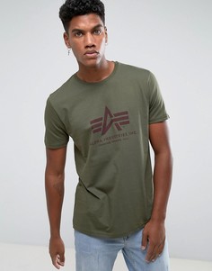 Темно-зеленая футболка классического кроя с логотипом Alpha Industries - Зеленый
