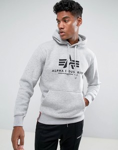 Серый меланжевый худи с логотипом Alpha Industries - Серый