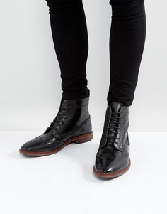 Черные кожаные ботинки-броги на шнуровке с контрастной подошвой ASOS - Черный