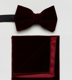 Бордовый бархатный галстук-бабочка и платок для пиджака ASOS - Красный