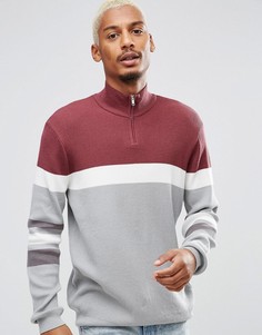 Серо-бордовый джемпер в рубчик с молнией ASOS - Красный
