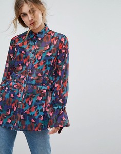 Блузка с завязками и разноцветным леопардовым принтом Lost Ink - Мульти