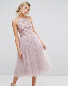 Платье из тюля с пайетками на лифе Little Mistress - Розовый