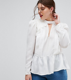 Блузка в викторианском стиле с глубоким вырезом и кружевом ASOS CURVE - Белый
