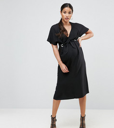 Платье миди с люверсами и глубоким вырезом ASOS Maternity - Черный