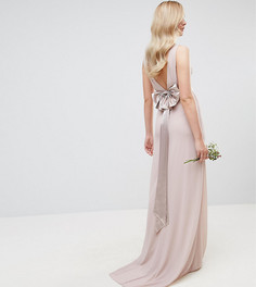 Атласное платье макси с бантом на спине TFNC Tall WEDDING - Розовый