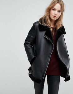Куртка из искусственной замши на меховой подкладке New Look - Черный