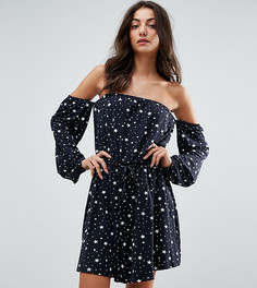 Платье с открытыми плечами и длинными рукавами ASOS TALL - Черный