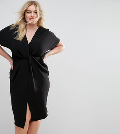 Фактурное платье миди с перекрученной отделкой ASOS CURVE - Черный