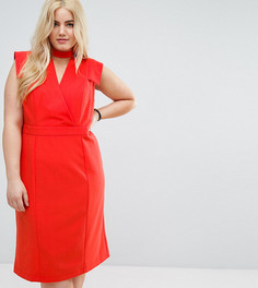 Офисное платье с чокером и декоративными швами ASOS CURVE - Красный