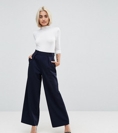 Широкие брюки со складками ASOS PETITE - Темно-синий