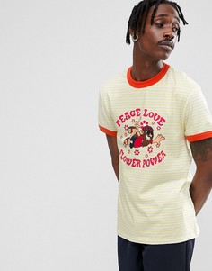 Свободная футболка в полоску с принтом Hippy и контрастной отделкой ASOS - Желтый