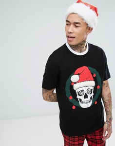 Длинная новогодняя футболка ASOS - Черный