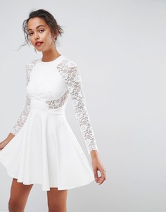Короткое приталенное платье с кружевными рукавами ASOS Premium - Белый
