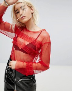 Сетчатый топ с рюшами ASOS - Красный