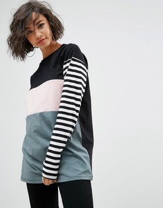 Футболка колор блок с полосатыми вставками и супердлинными рукавами ASOS - Мульти