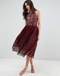 Кружевное платье миди для выпускного с фигурными краями ASOS - Красный