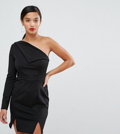 Платье мини на одно плечо с двумя разрезами ASOS PETITE - Черный