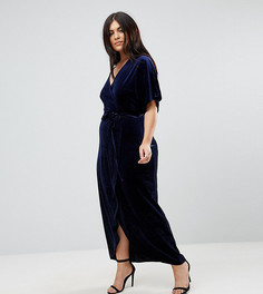 Бархатное платье макси с запахом Missguided Plus - Синий