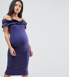 Платье с открытыми плечами и рюшами ASOS Maternity - Фиолетовый