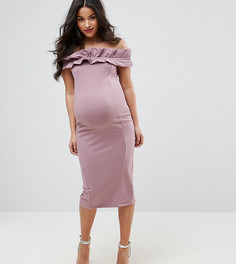 Платье с открытыми плечами и рюшами ASOS Maternity - Розовый