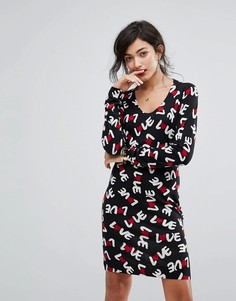 Платье с добавлением шерсти, принтом и логотипом Love Moschino - Черный