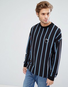 Oversize-лонгслив в вертикальную полоску с вышивкой ASOS - Черный
