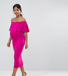 Платье-футляр миди с открытыми плечами и оборкой ASOS Maternity - Розовый