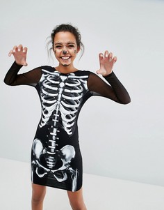 Облегающее сетчатое платье со скелетом ASOS HALLOWEEN - Черный