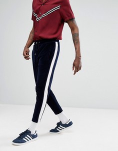 Велюровые джоггеры скинни с контрастной вставкой по бокам ASOS - Темно-синий