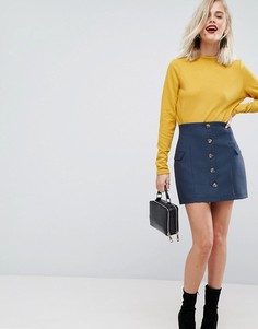 Мини-юбка с завышенной талией и пуговицами ASOS Tailored - Темно-синий