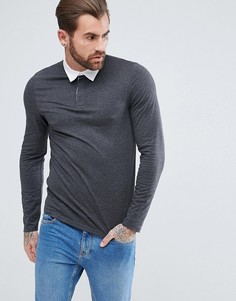 Темно-серая облегающая футболка-поло с длинными рукавами ASOS - Серый