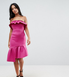 Облегающее платье бандо с оборкой ASOS PETITE - Розовый