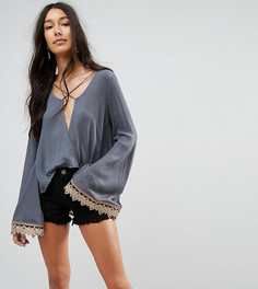 Драпированный топ с отделкой кроше металлик Kiss The Sky Tall - Серый