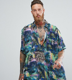 Синяя oversize-рубашка с винтажным принтом Reclaimed Vintage Inspired - Синий