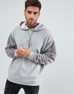 Свободный свитшот с флисовыми рукавами ASOS - Серый