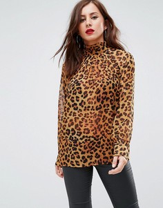 Блузка с высоким воротом и звериным принтом ASOS Fuller Bust - Мульти