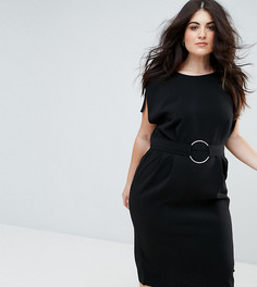 Платье миди с короткими рукавами и кольцом на поясе ASOS CURVE - Черный