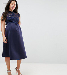 Приталенное платье миди с кружевным лифом ASOS Maternity - Темно-синий