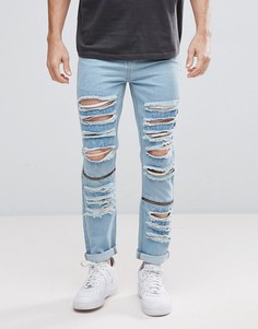 Светлые джинсы скинни с рваной отделкой boohooMAN - Синий