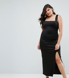 Платье макси с квадратным вырезом и высоким разрезом ASOS CURVE - Черный