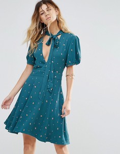 Платье с рукавами-фонариками и принтом Free People Abbie - Зеленый
